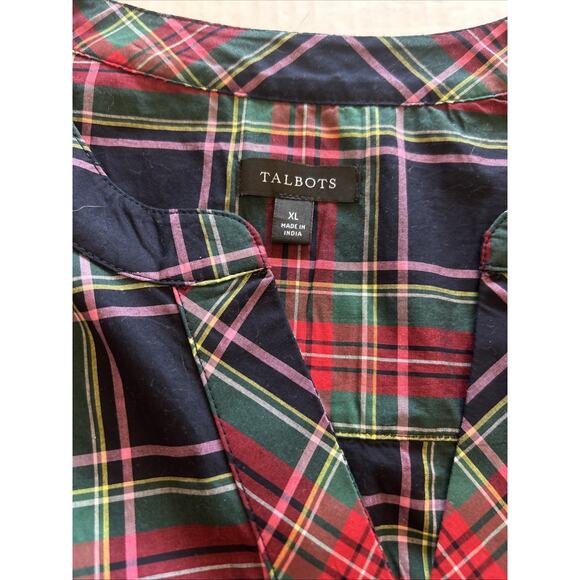 Talbots Red Tartan Plaid Shirt Sz XL Pullover Rhinestone Buttons Accent Holiday - Picture 4 of 12